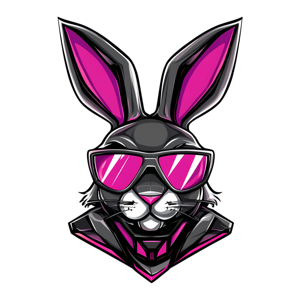 a cartoon rabbit wearing pink sunglasses on a transparent background png