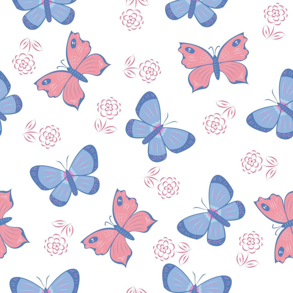 Summer cute seamless pattern with colourful butterflies. Butterfly on a white background. vector
