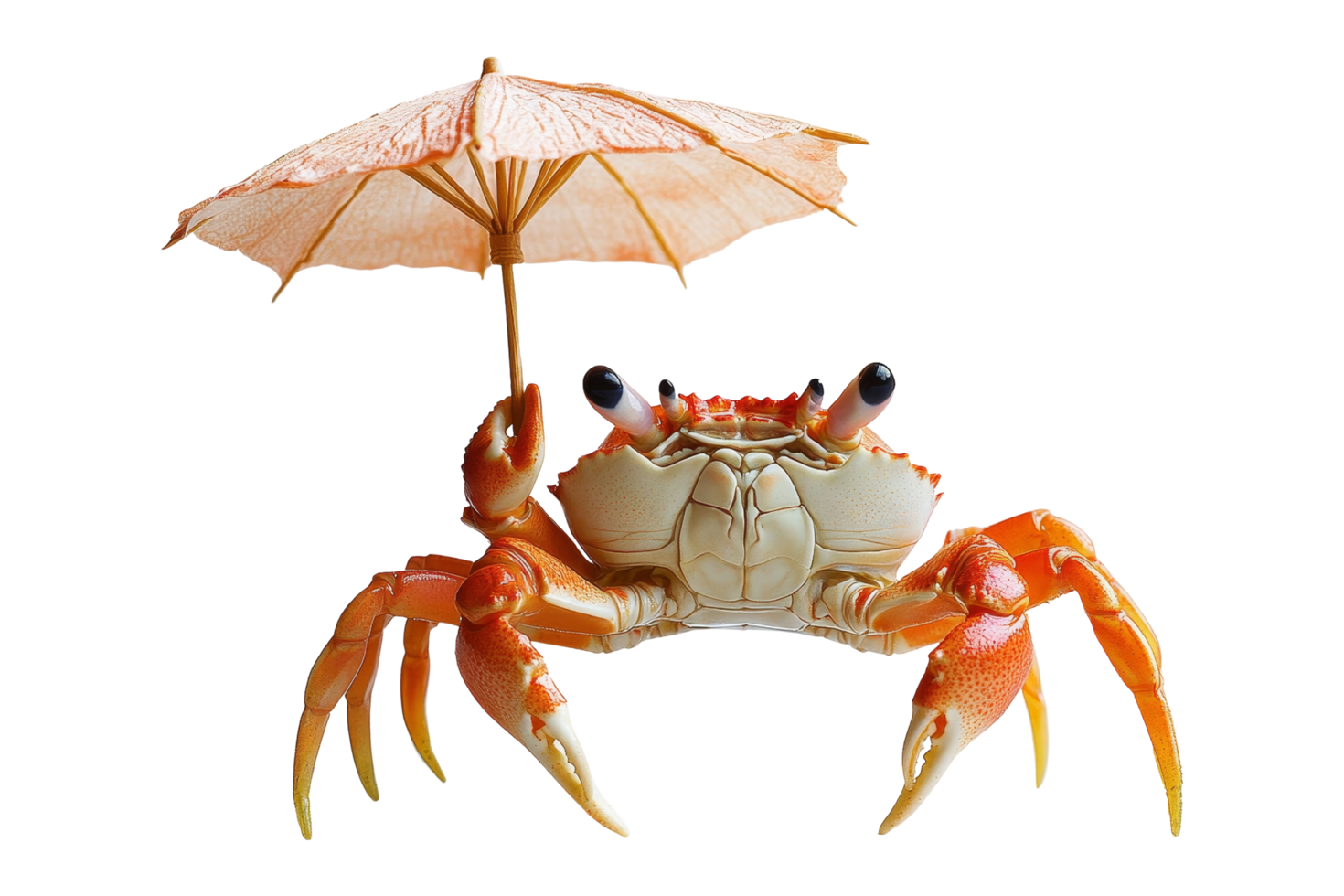 Cute crab holding tiny umbrella at beach location png