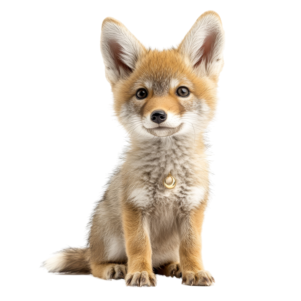 Adorable coyote doll with moon charm playful scene png