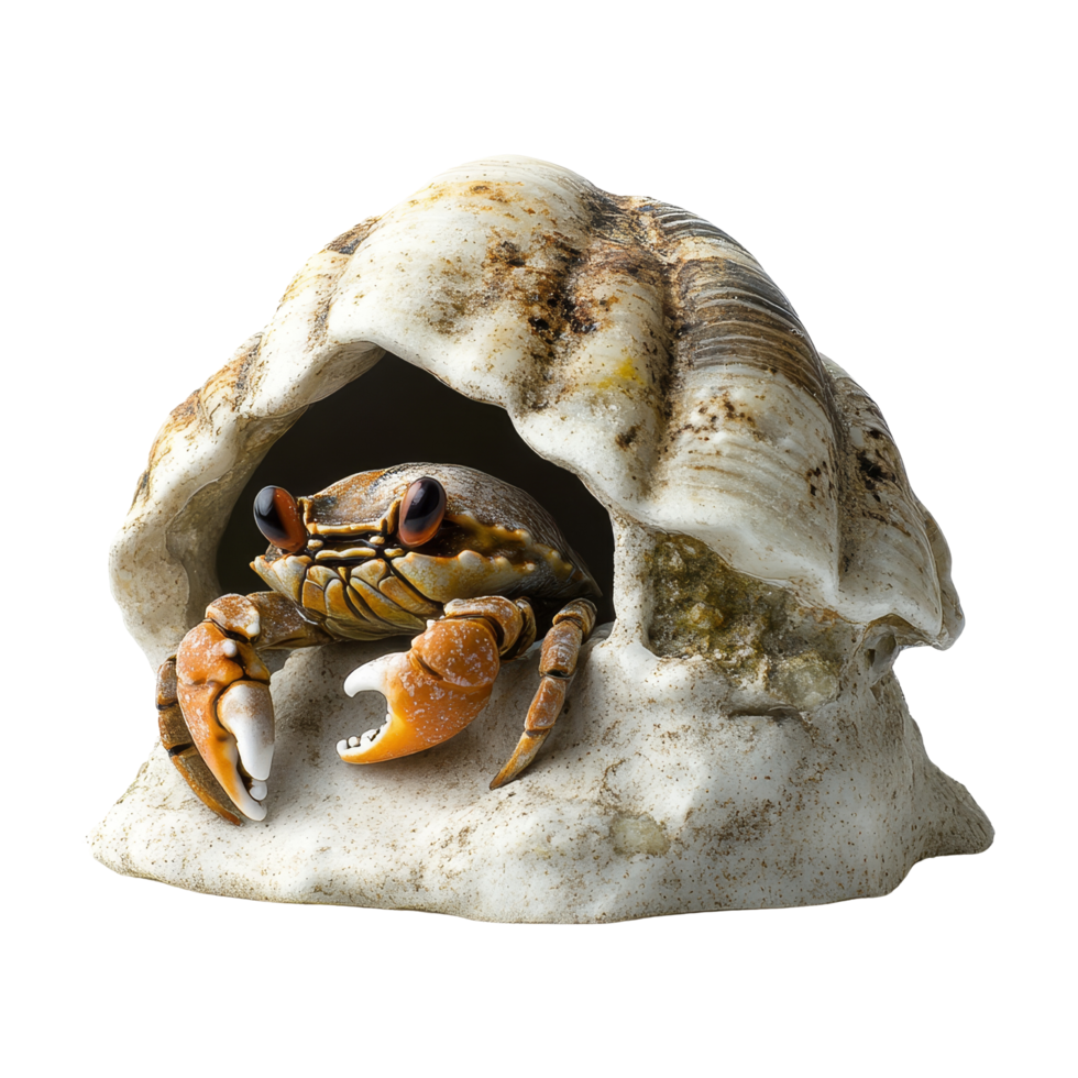 Cute hermit crab in shell display coastal setting png