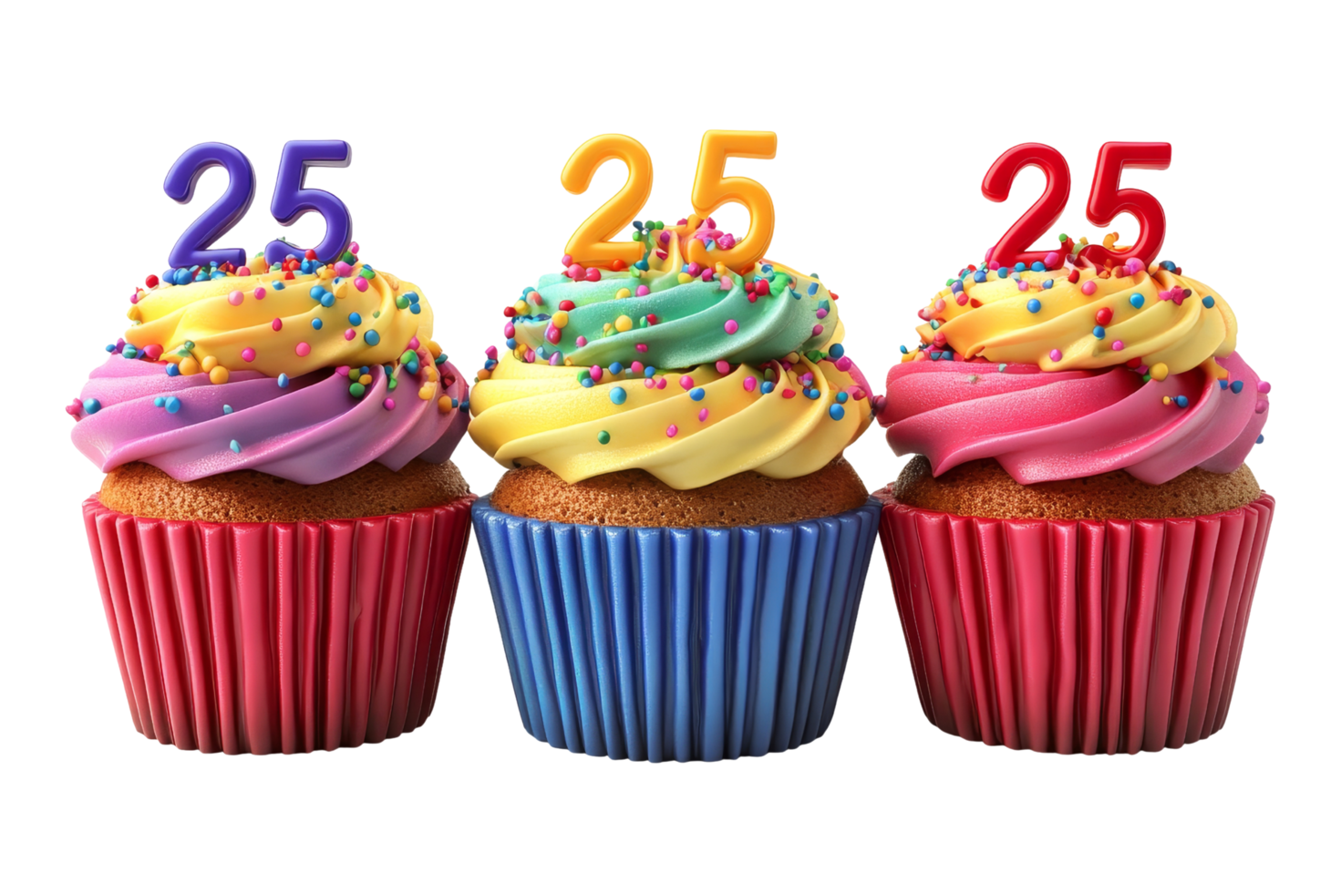 Colorful numbered cupcakes for celebrations isolated png