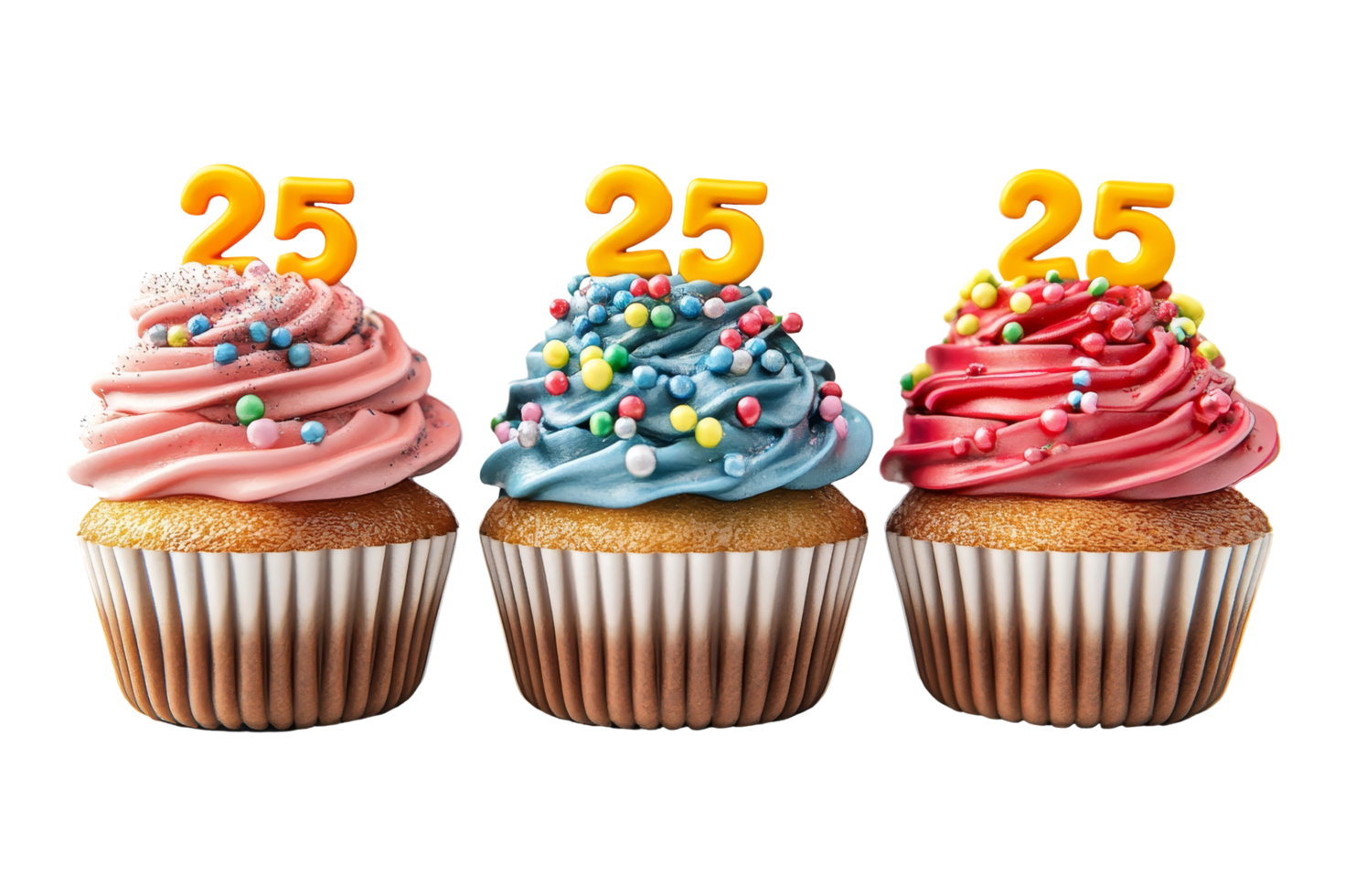 Festive cupcakes with number toppers isolated food png