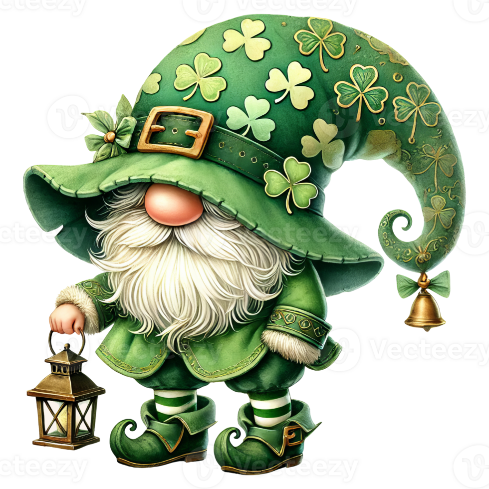 Charming green gnome with lantern fantasy setting png