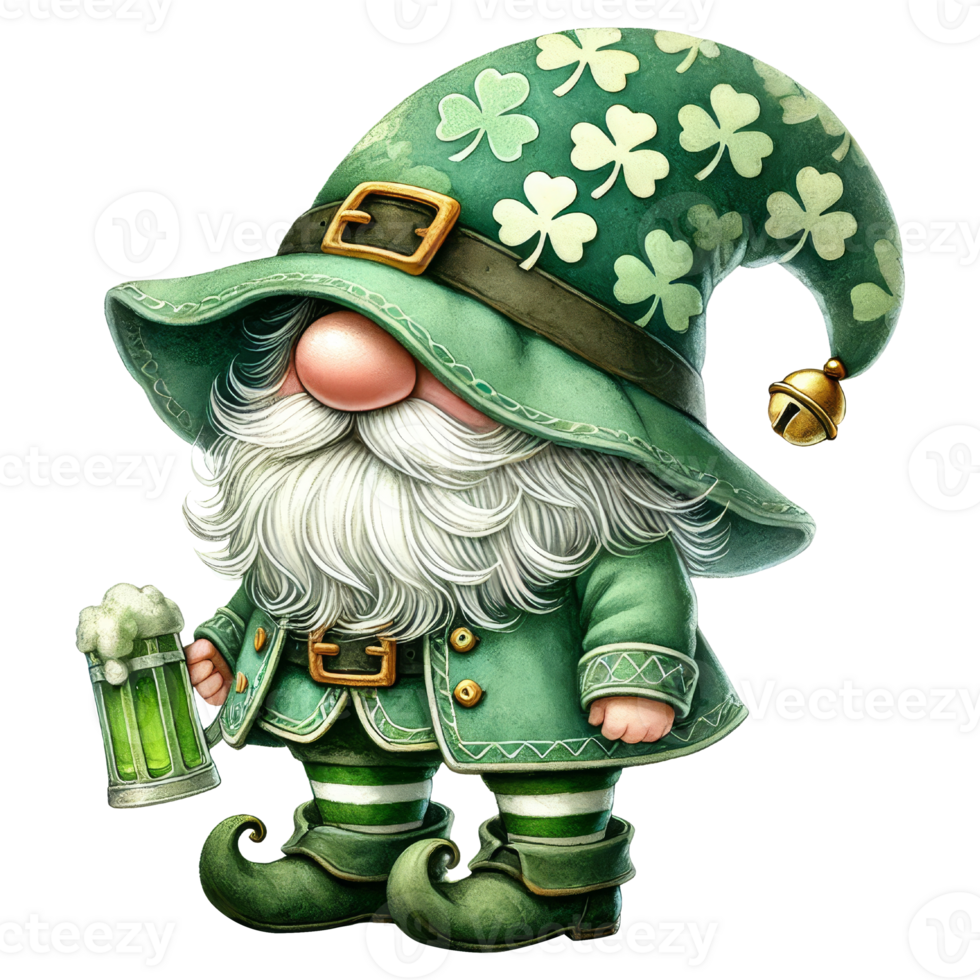 Cheerful gnome celebrating st. Patrick's day fantasy art png