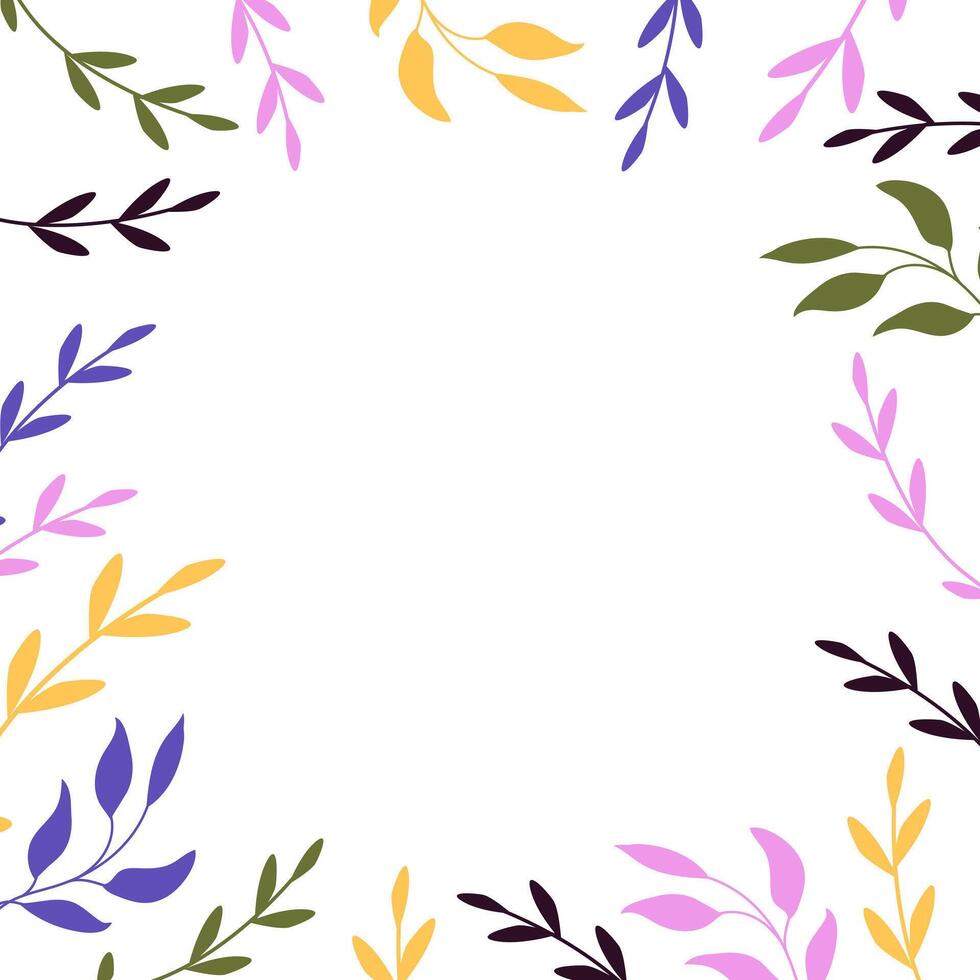 Herbal minimalistic frame. Leaves on white background. Isolated vector
