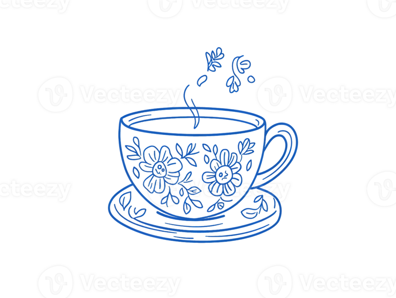 Blue Floral Teacup and Saucer Illustration png