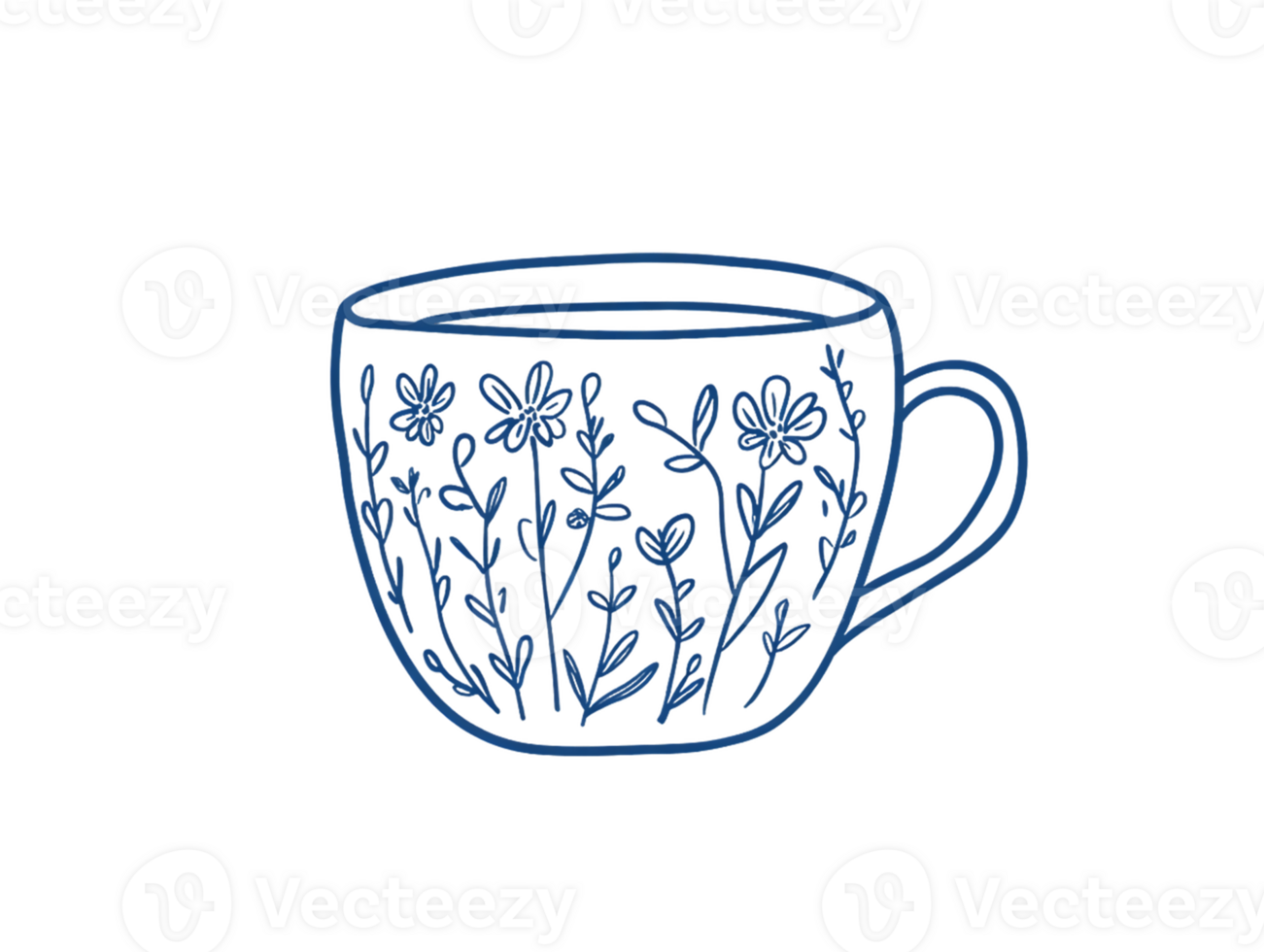 Blue Floral Teacup against a Transparent Background png