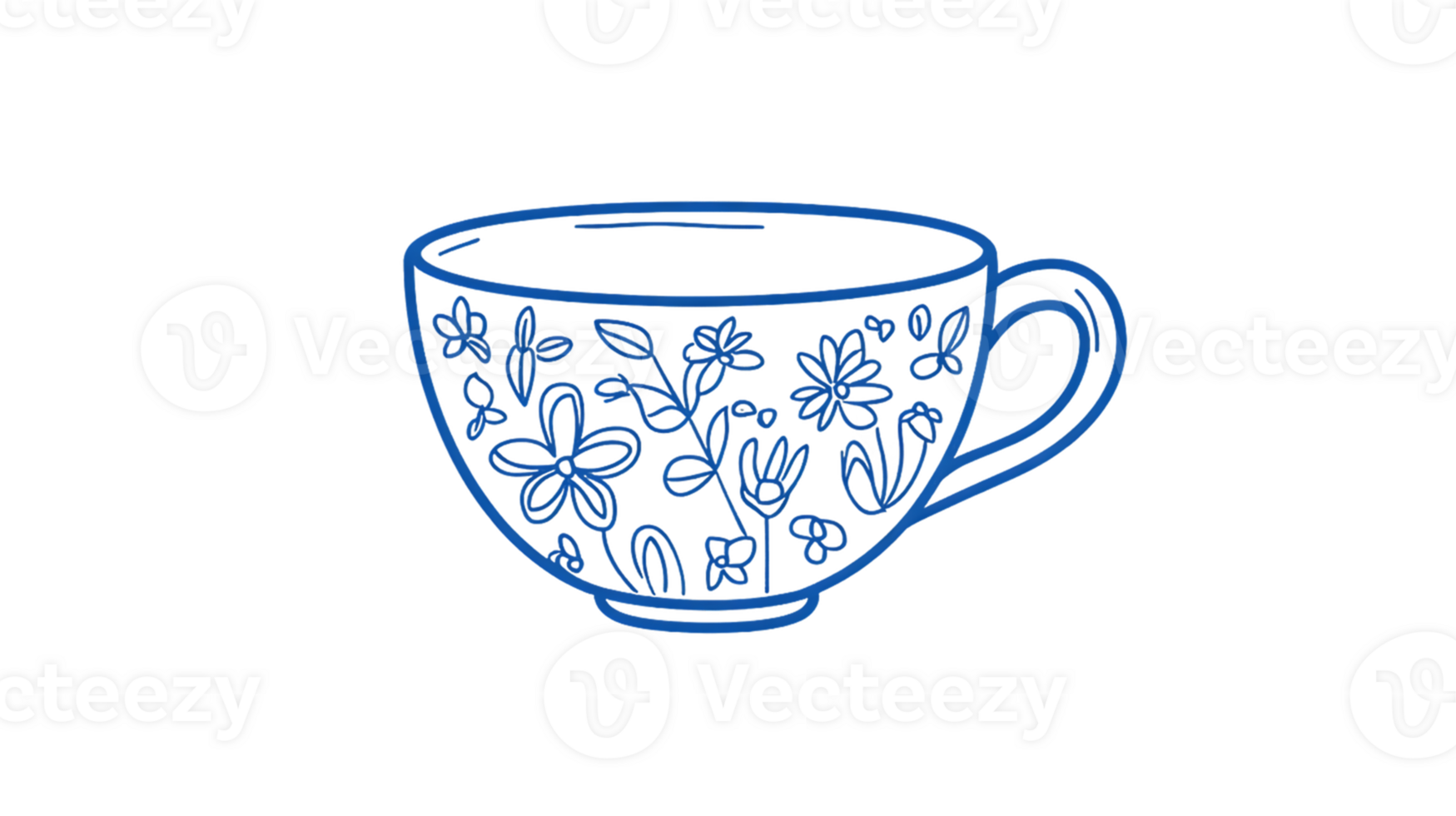 Blue Floral Teacup Illustration against Transparent Background png