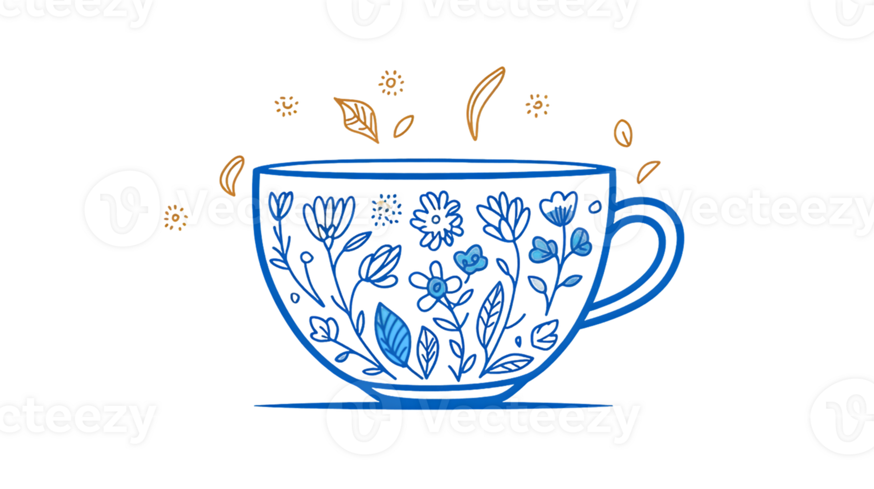 Blue Floral Teacup Illustration with Transparent Background png