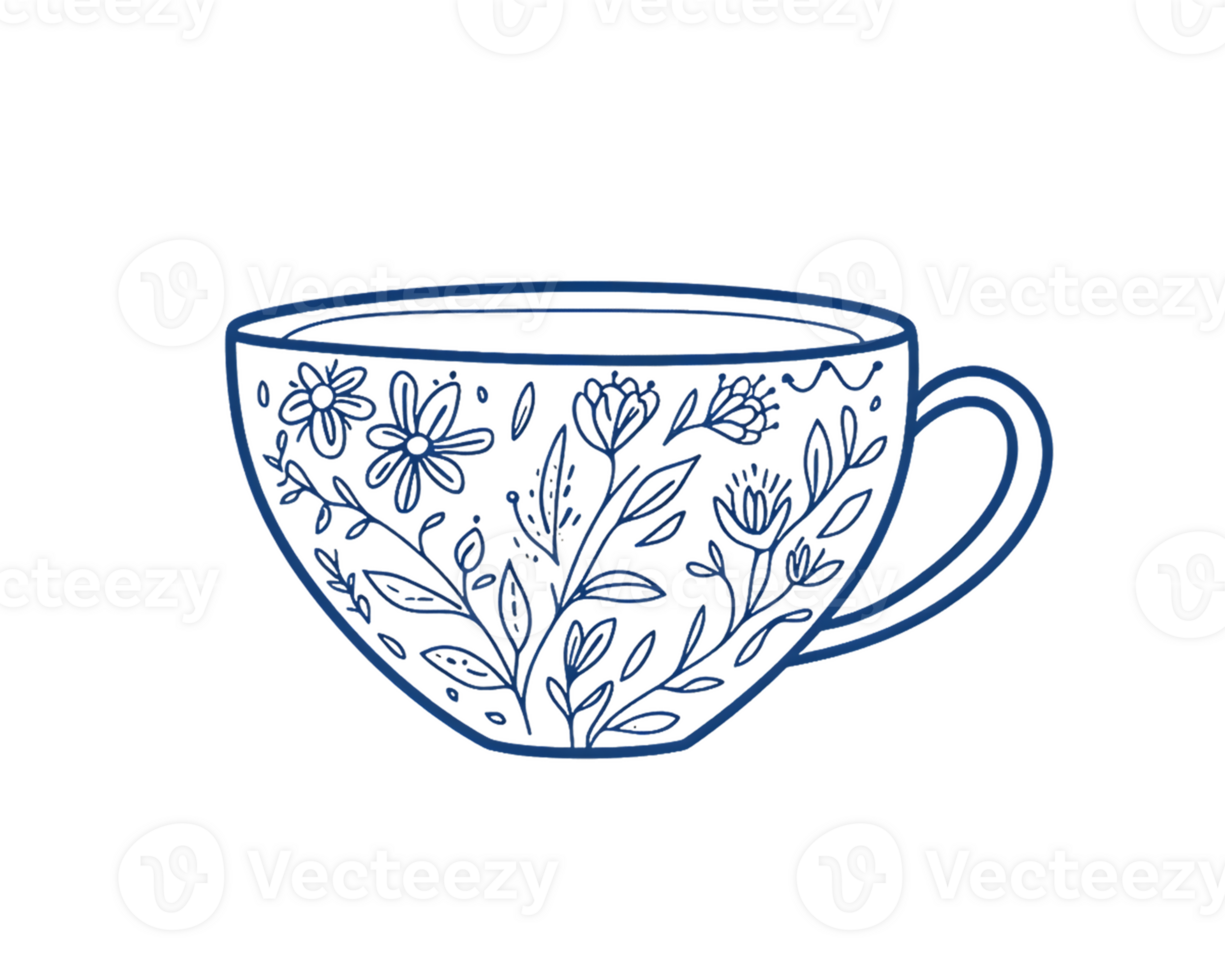 Blue Floral Teacup against Transparent Background png