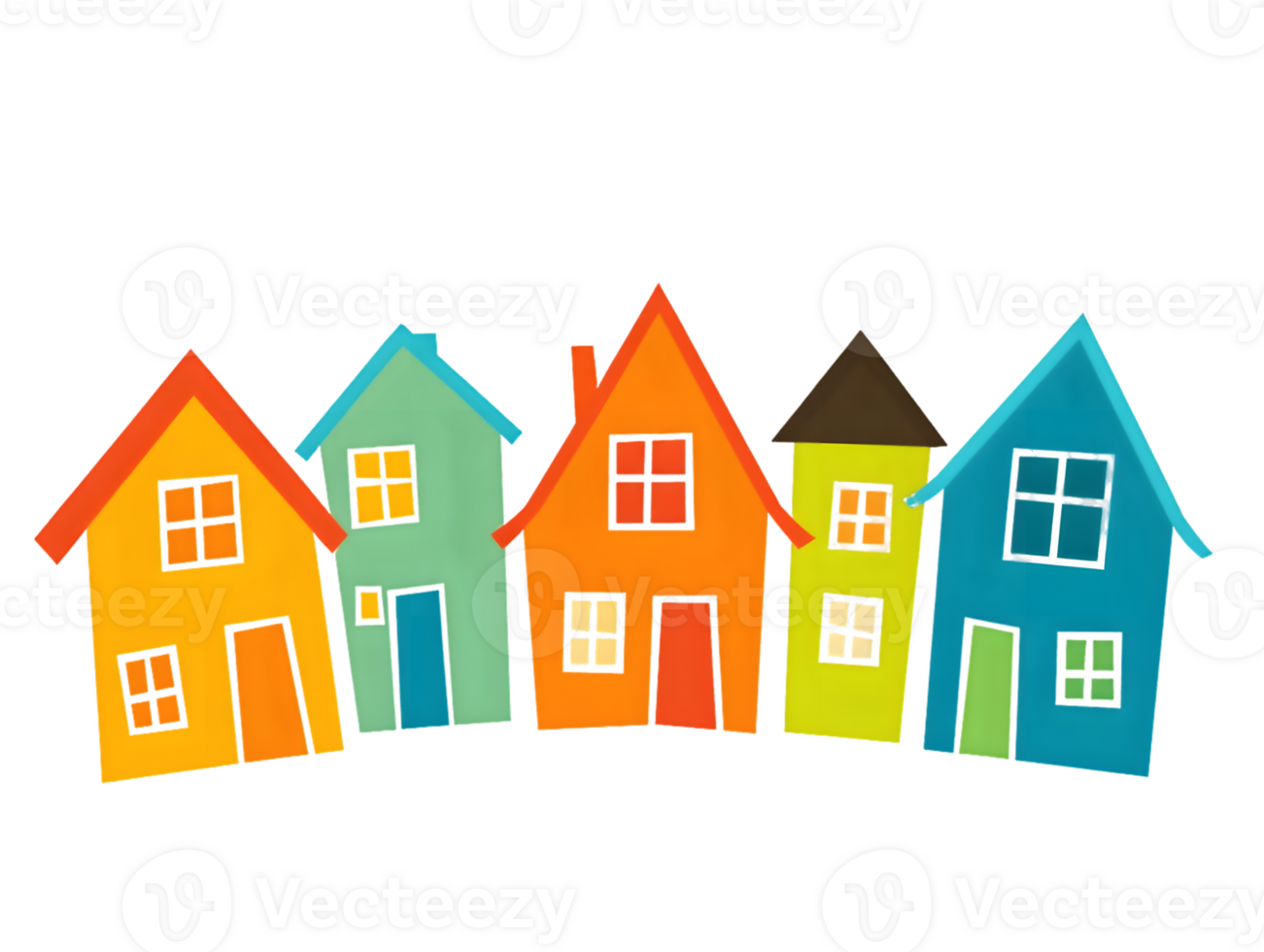 Colorful Cartoon Houses Row on Transparent Background png