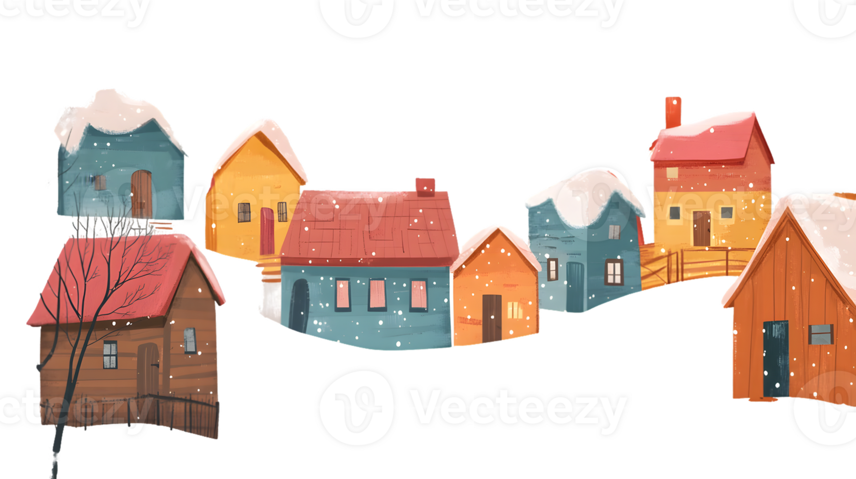 Charming Snow Covered Village Houses Winter Scene png