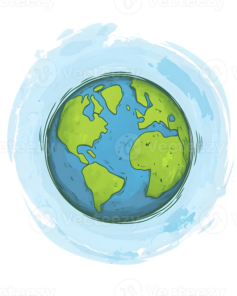 Hand Drawn Earth Illustration with Watercolor Wash png