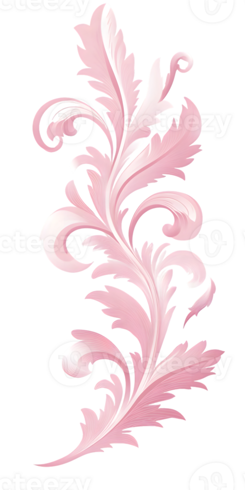 Pink Ornate Feather Design Element on Transparent Background png