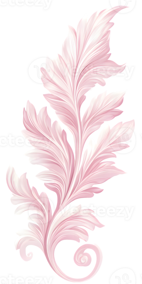 Pink Delicate Leaf Design with Swirling Stem on Transparent Background png