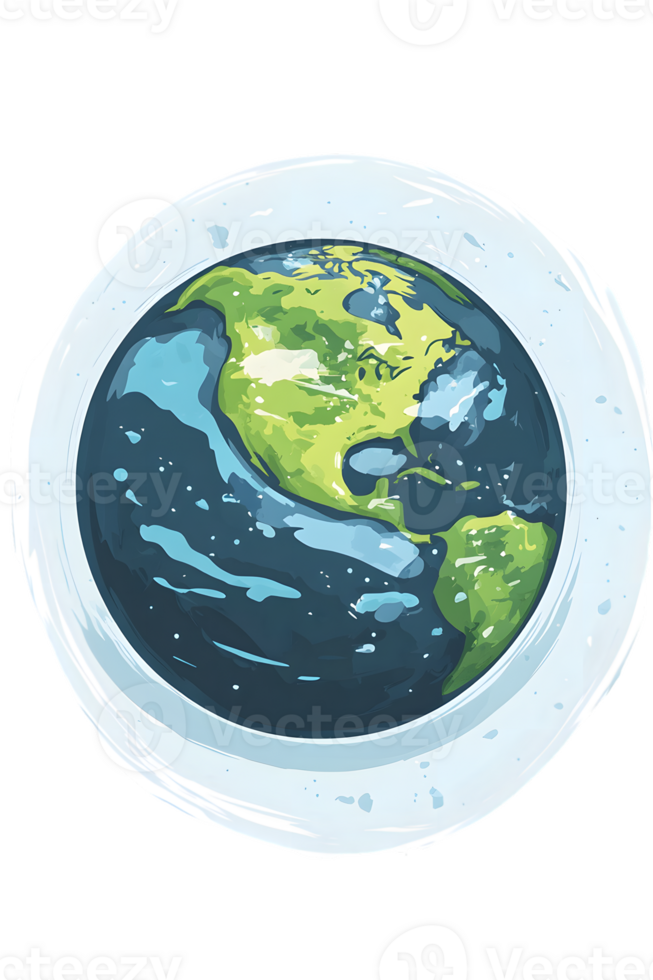 Pixel Art Earth Globe Illustration with White Circular Border png