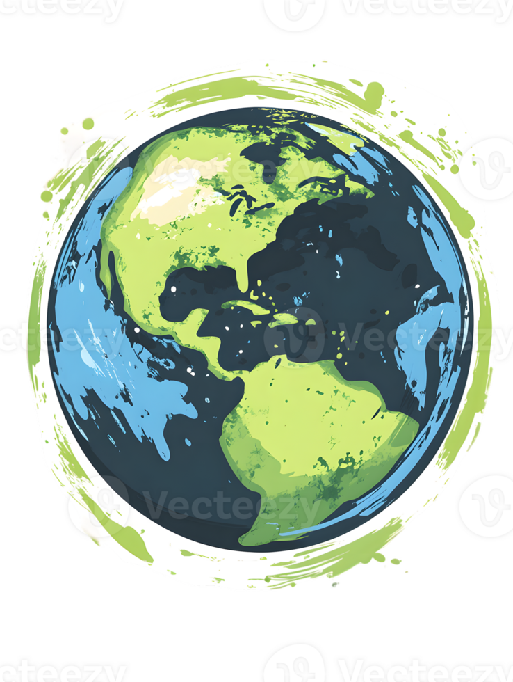 Pixel Earth Illustration with White Paint Stroke png