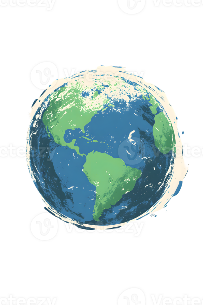 Pixel Earth Grunge Style World Globe Illustration png