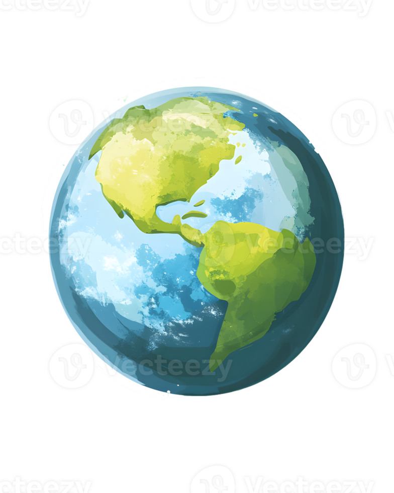 Watercolor Earth Globe Illustration on Transparent Background png