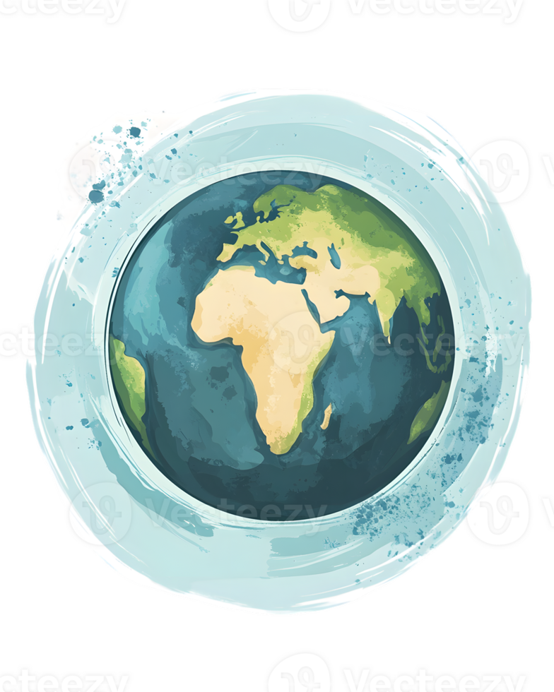 Stylized Earth Globe Illustration with Watercolor Circle png
