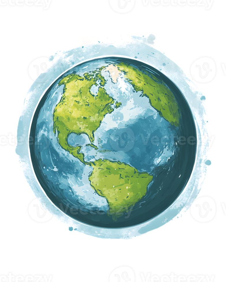 Watercolor Earth Globe Illustration with Transparent Background png