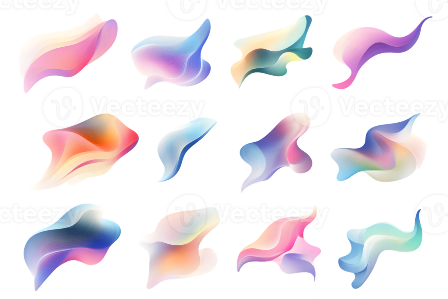 Abstract Colorful Fluid Shapes Collection on Transparent Background png
