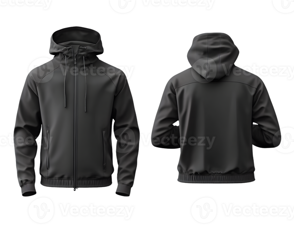 Mockup Front and Back of Black Hooded Jacket png