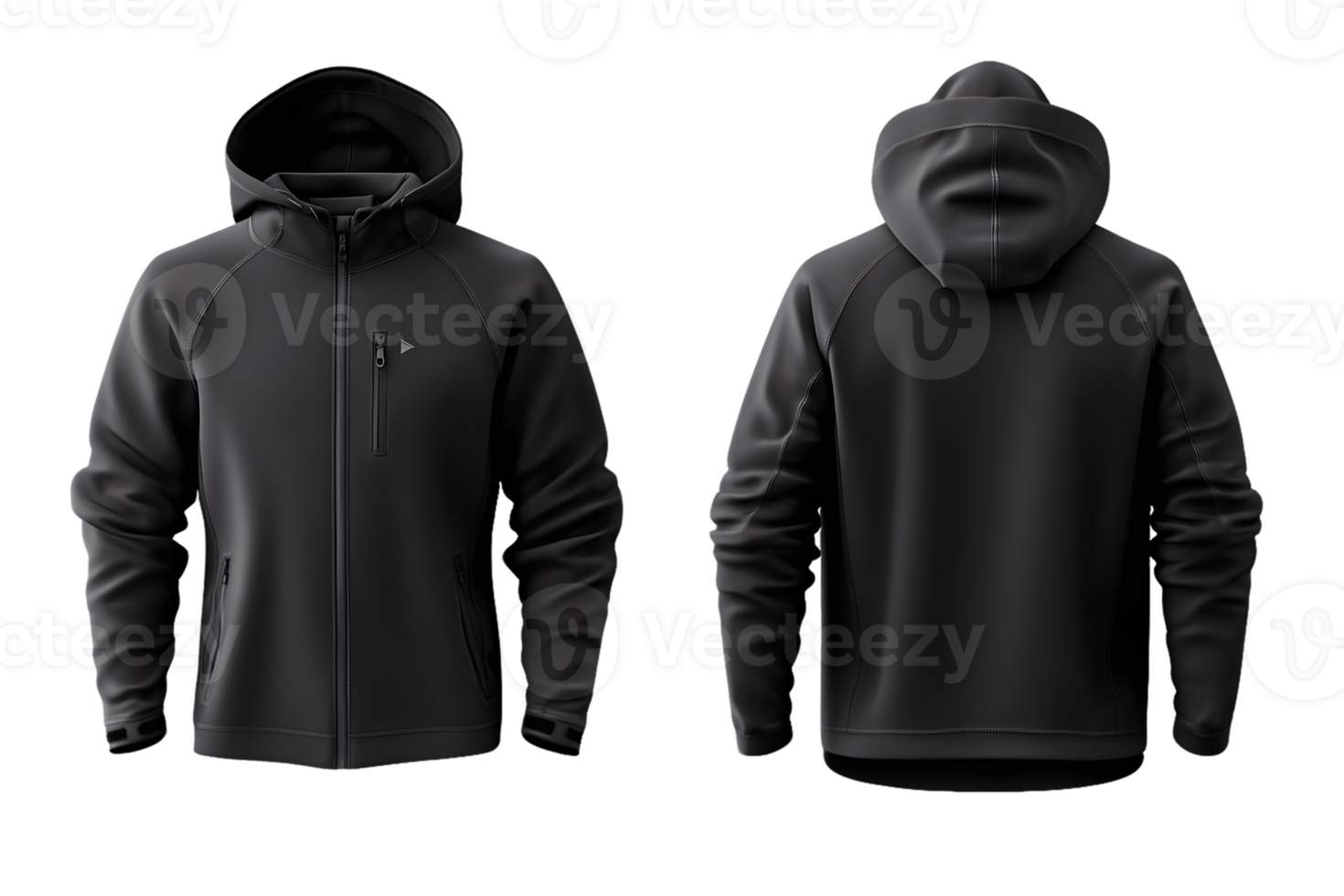 Black Jacket Mockup Front and Back Views on Transparent Background png