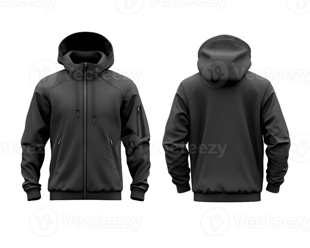 Black Hooded Zip-Up Jacket Mockup on Transparent Background png
