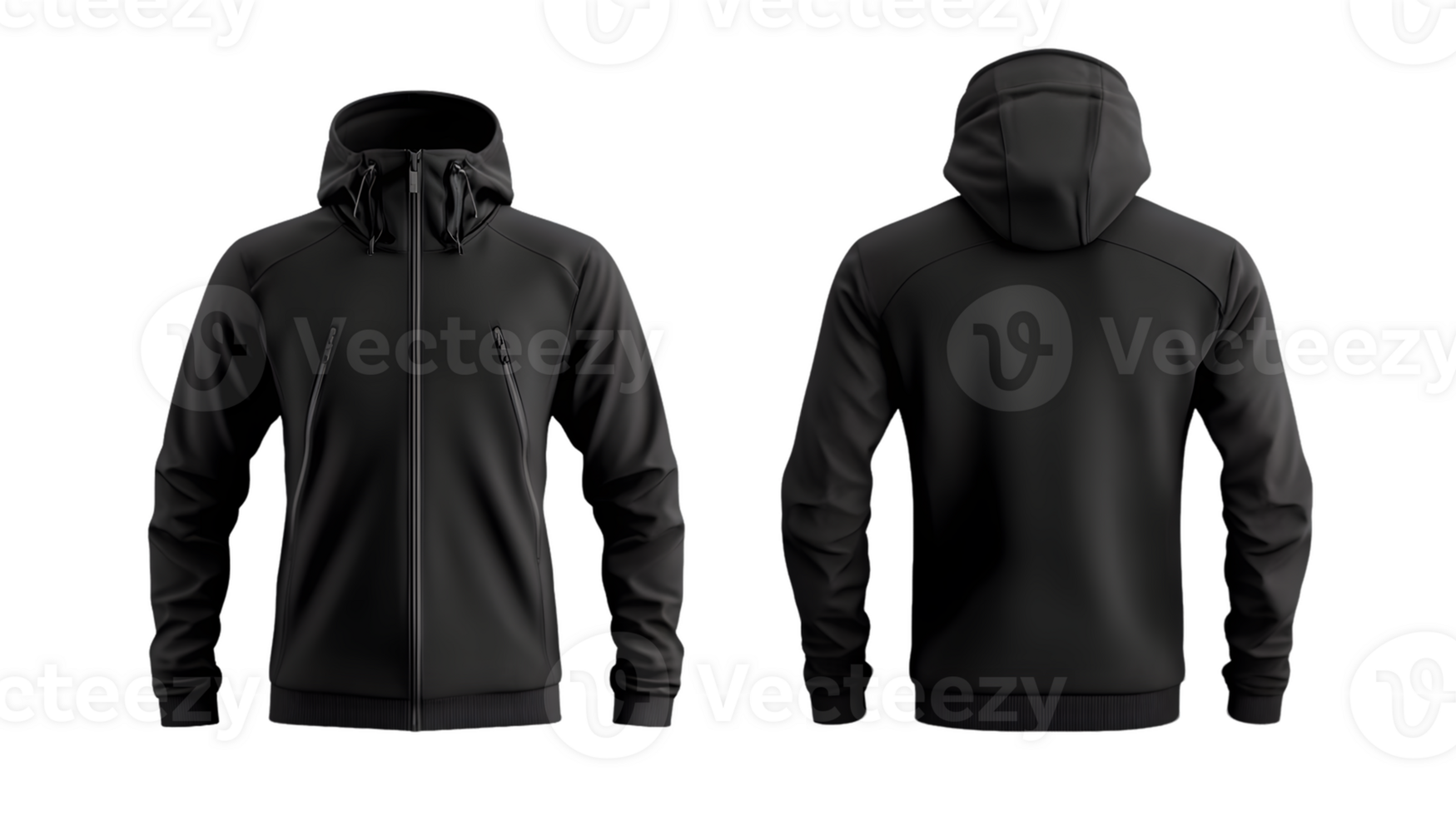 Black Hooded Zip-Up Jacket on Transparent Background png