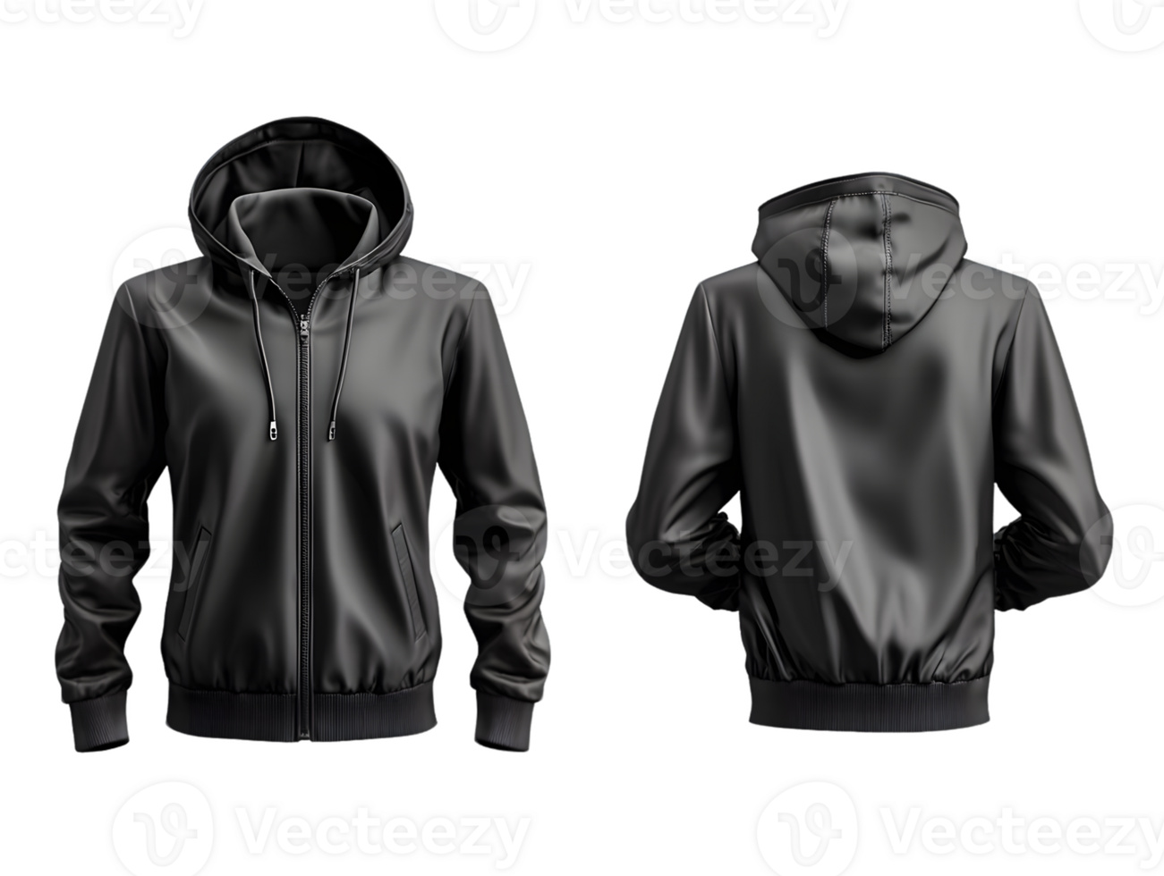 Black Zipper Hoodie Mockup Front and Back png