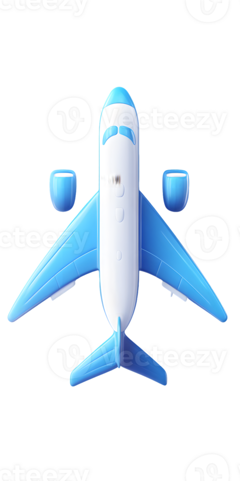 Blue and White Airplane Overhead View on Transparent Background png
