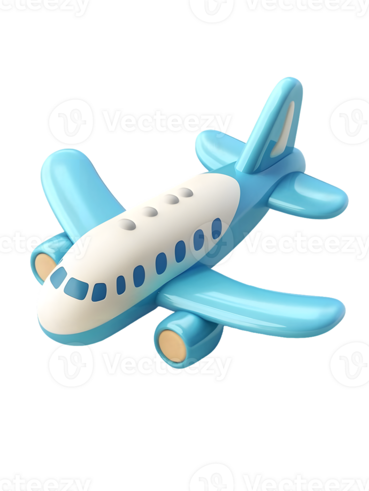Airplane Light Blue and White 3D Render png