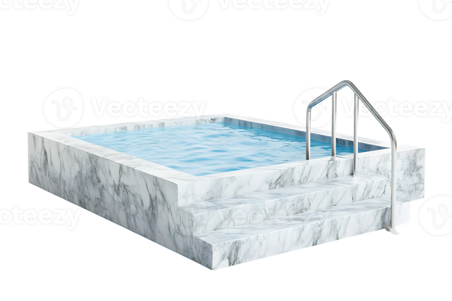 Clear Blue Water Pool in White Marble Setting png