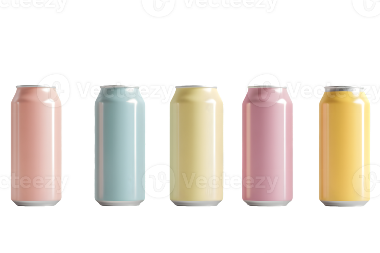 Five Pastel-Colored Aluminum Cans on Transparent Background png