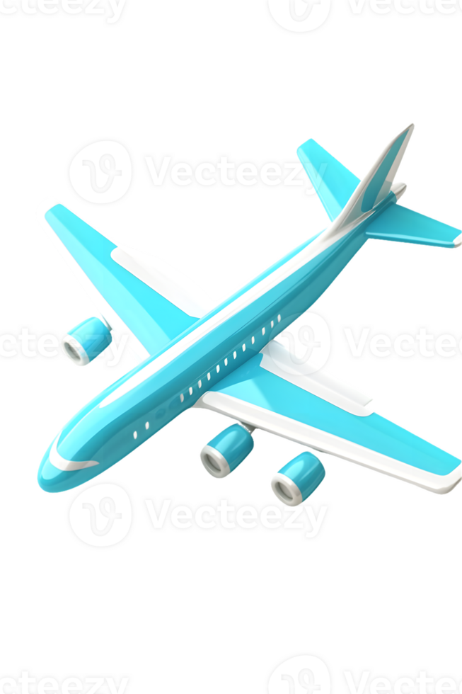 3D Light Blue Airplane on Transparent Background png