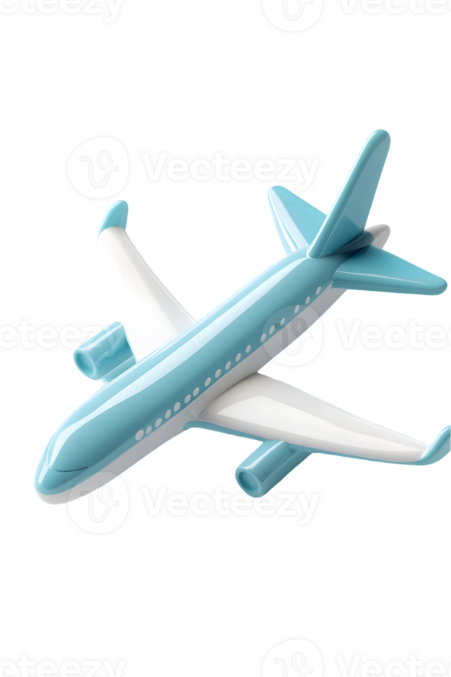 3D Light Blue and White Airplane Model on Transparent Background png