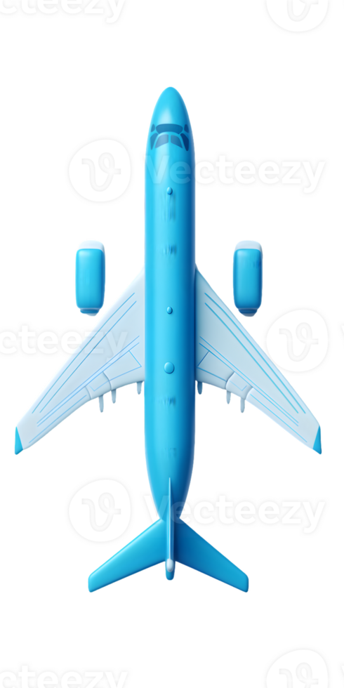 Light Blue Airplane Overhead View on Transparent Background png