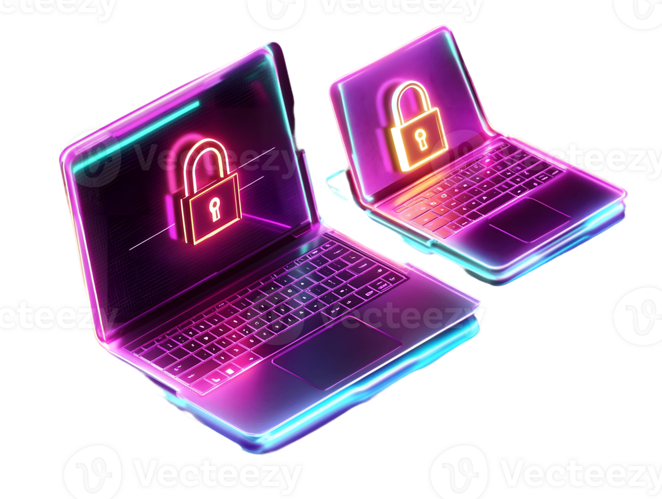 Neon Laptops Displaying Padlock Digital Security and Privacy png