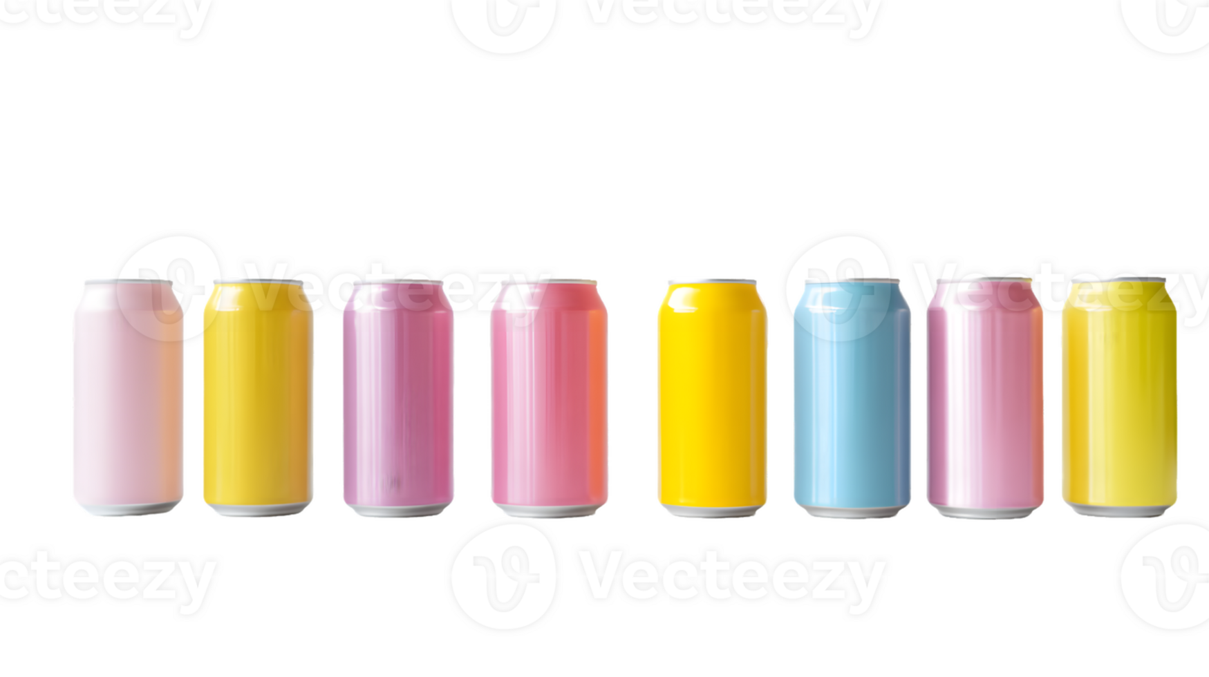 Pastel-Colored Aluminum Cans in a Row Against Transparent Background png
