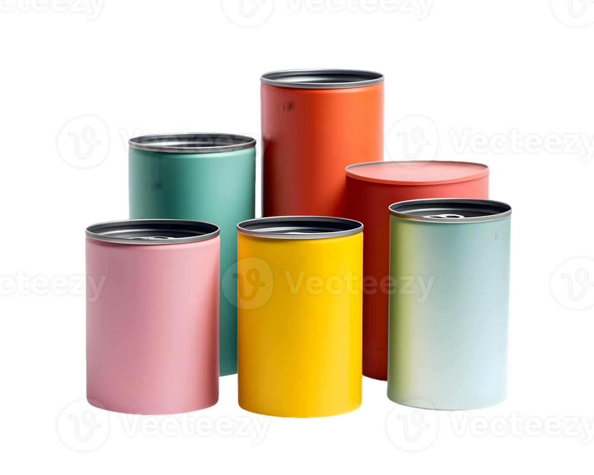 Pastel Colored Cylindrical Containers on Transparent Background png