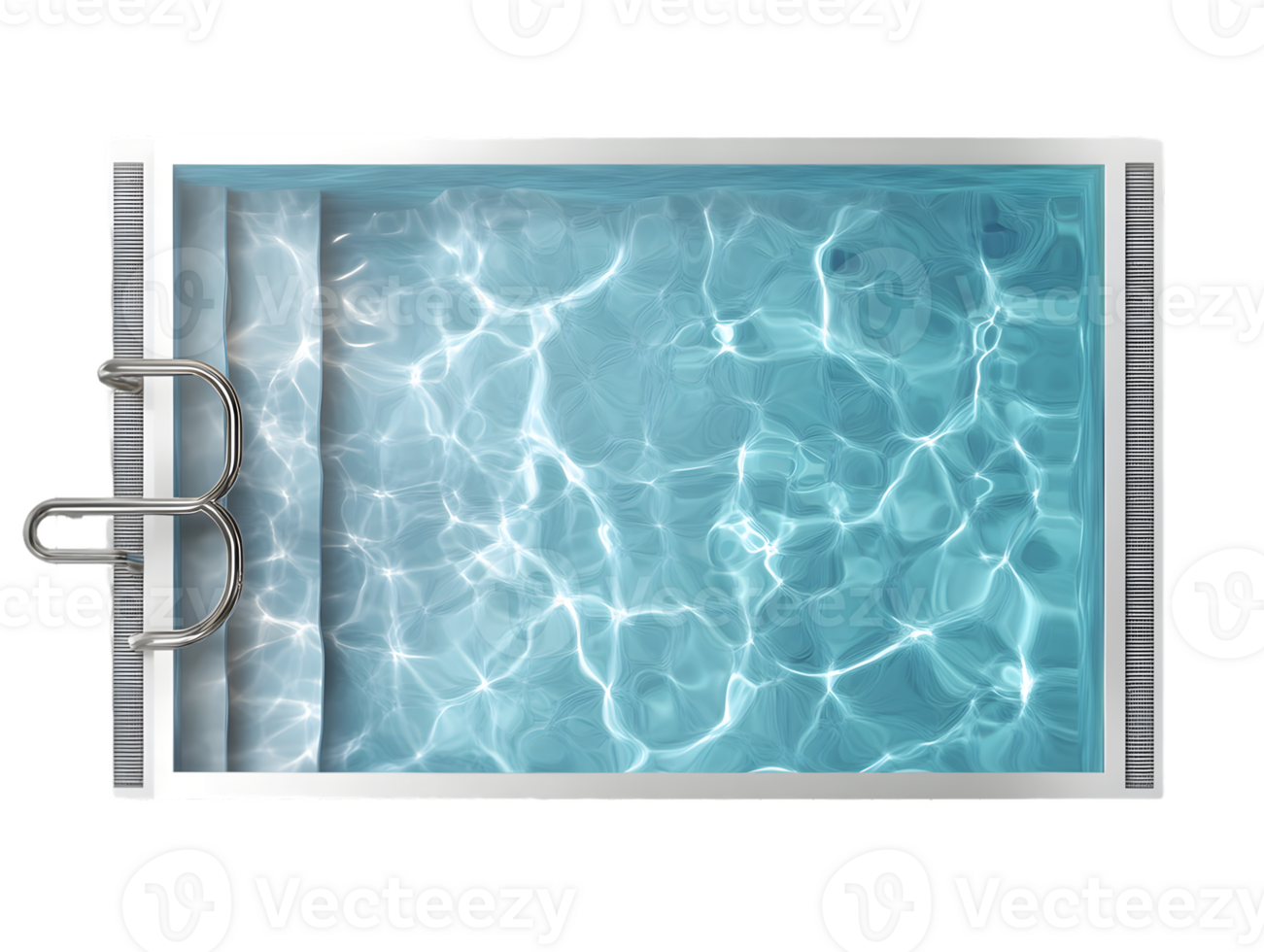 Overhead View of Rectangular Swimming Pool with Blue Water and Silver Ladder png