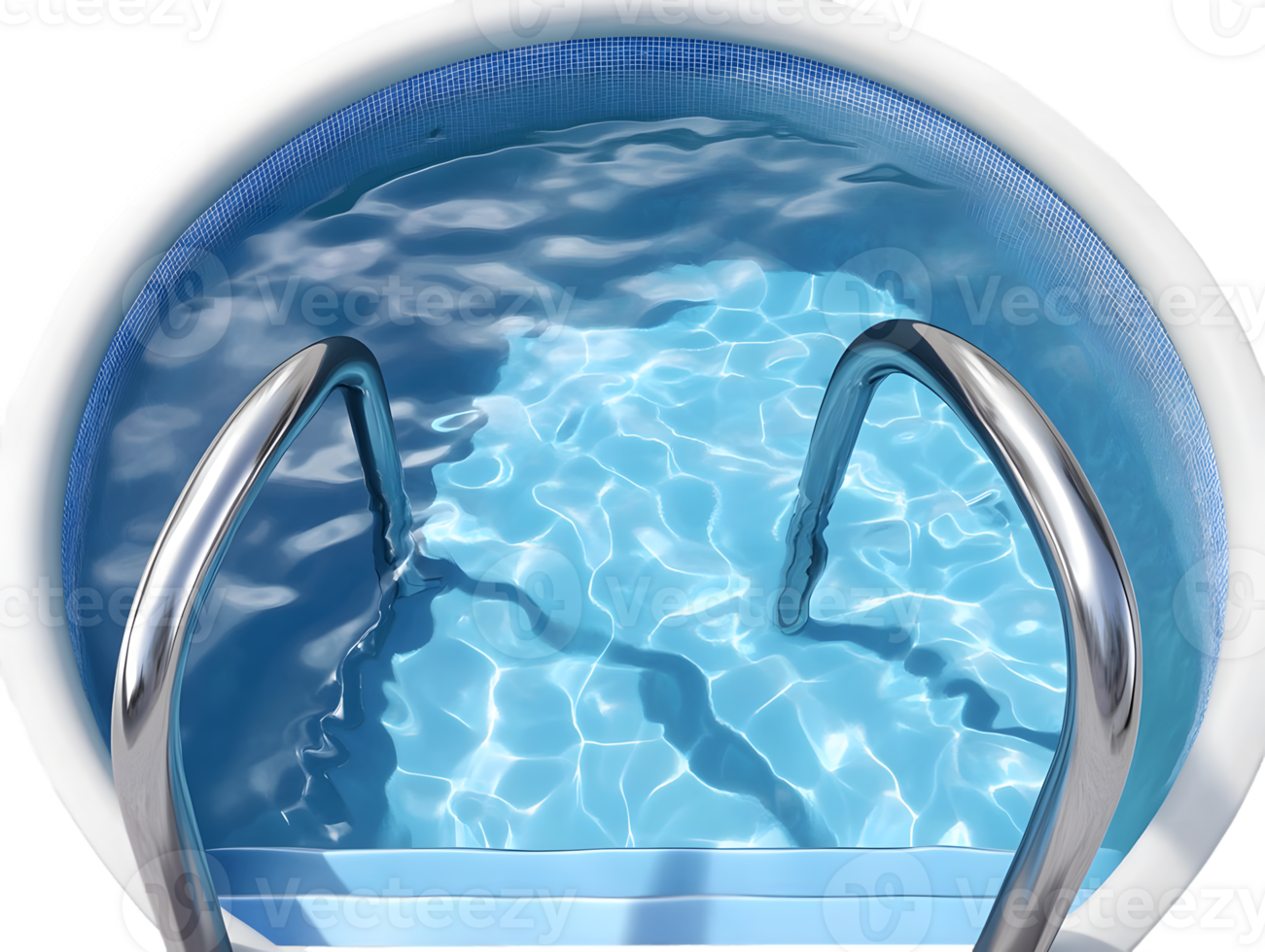 Overhead View of a Round Swimming Pool with Clear Blue Water and Metallic Ladder png