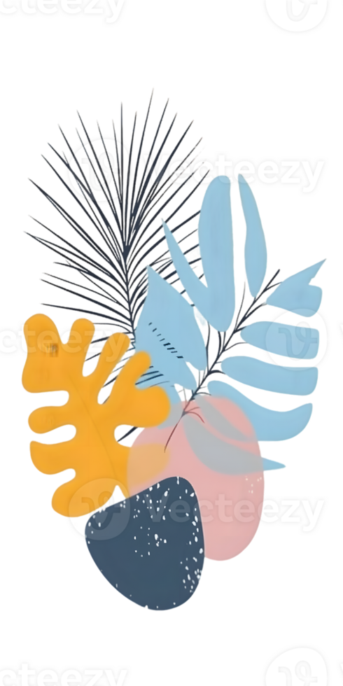 Stylized Tropical Leaves Abstract Illustration png