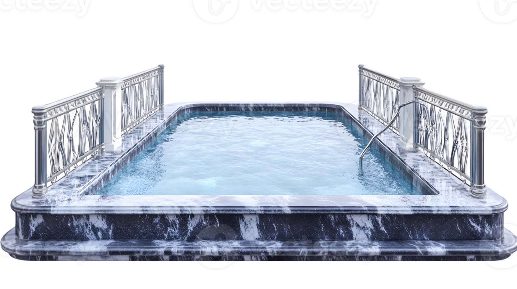Rectangular Pool with Dark Marble Base and Balustrades png