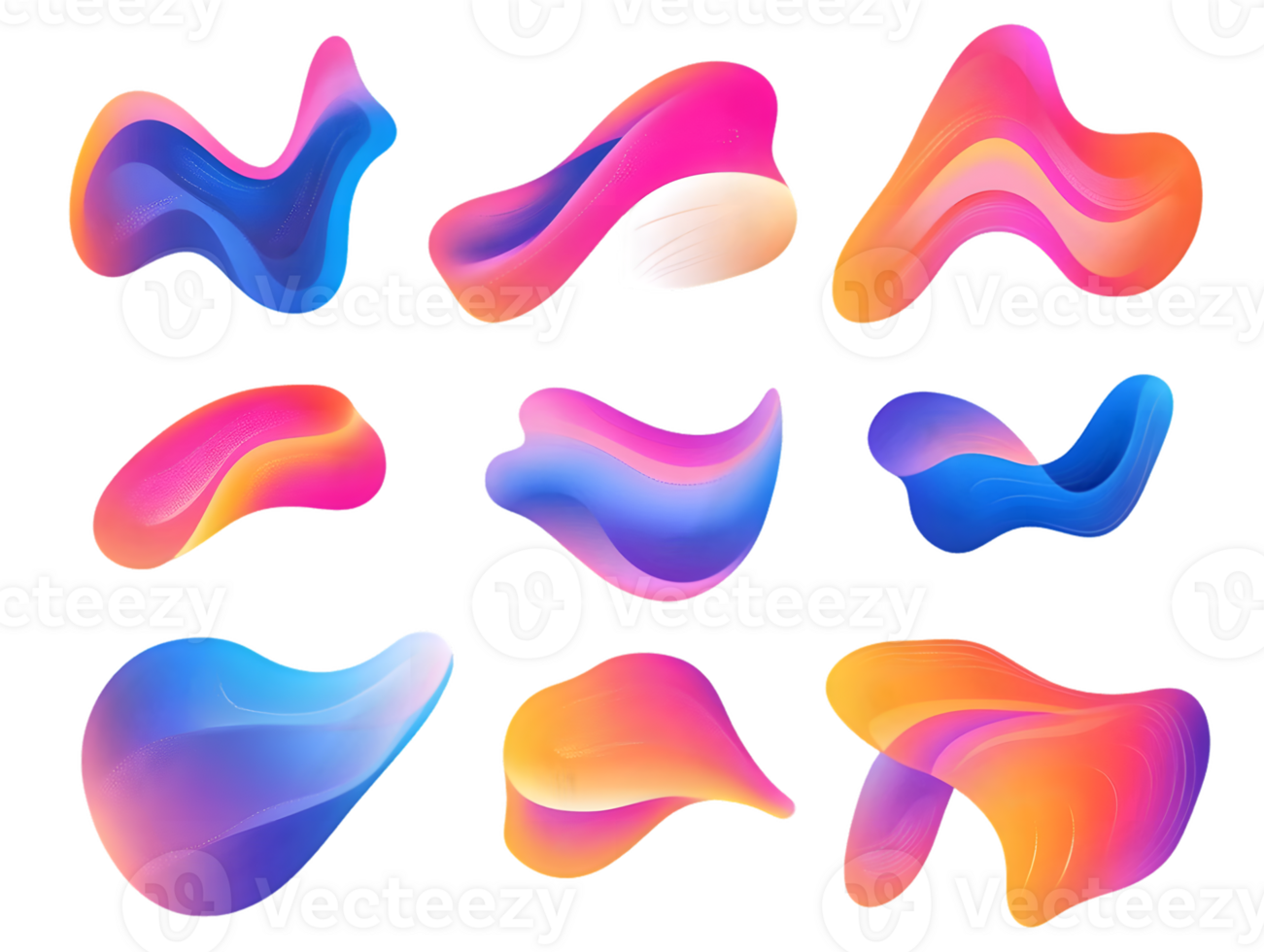 Twelve Abstract Colorful Fluid Shapes on Transparent Background png