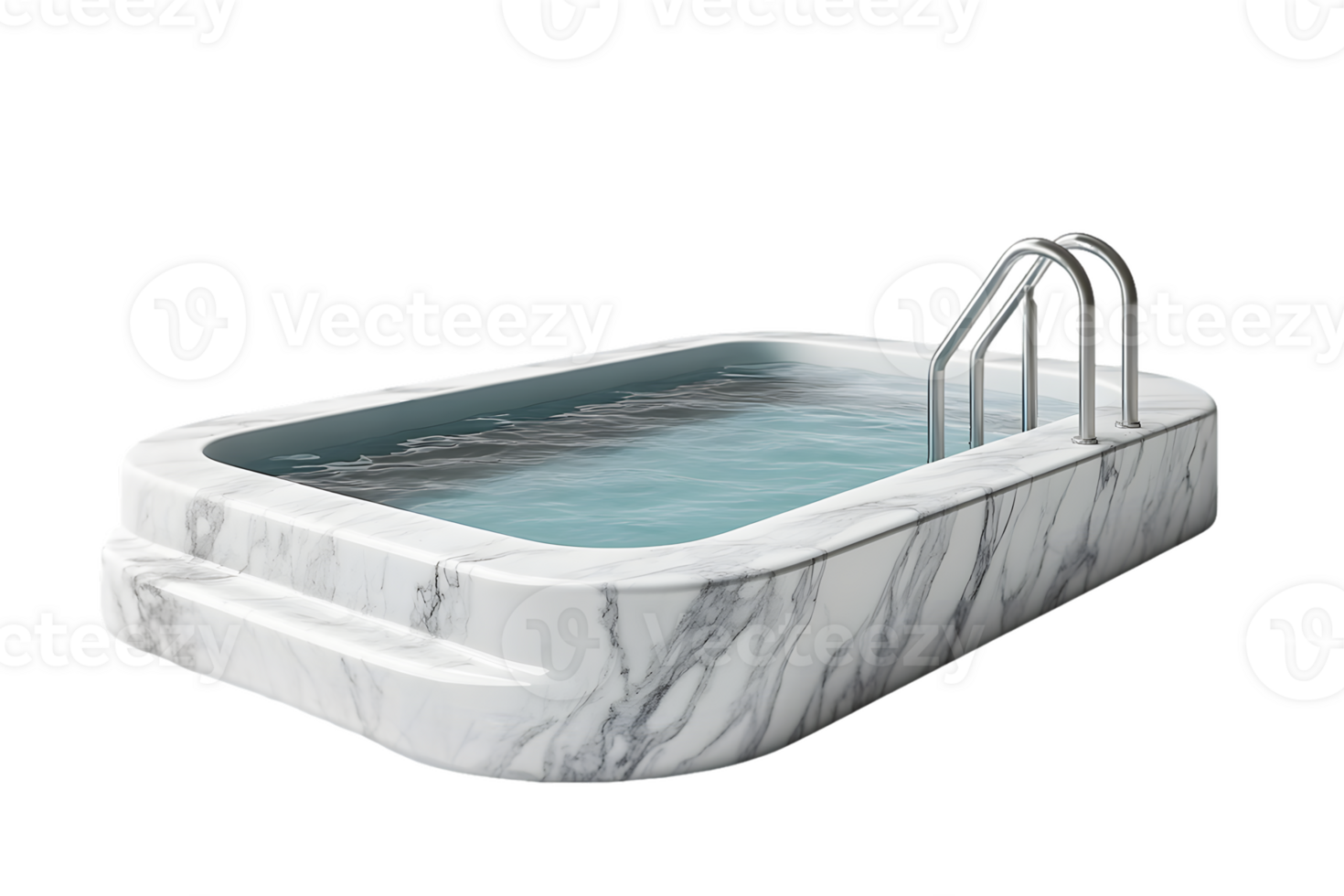 White Marble Rectangular Pool with Clear Water and Stainless Steel Ladder png