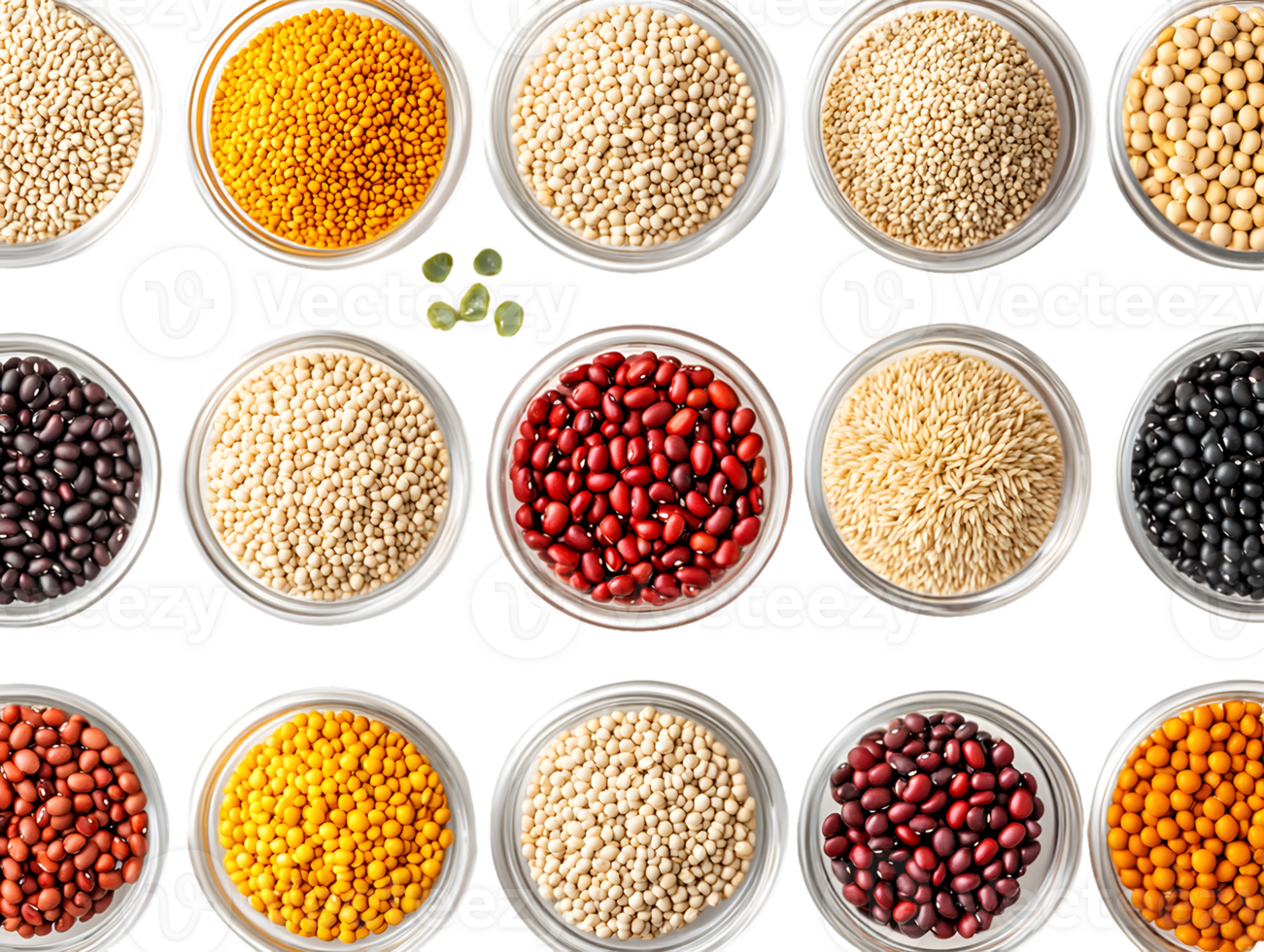 Colorful Legumes and Grains in Bowls on Transparent Background png