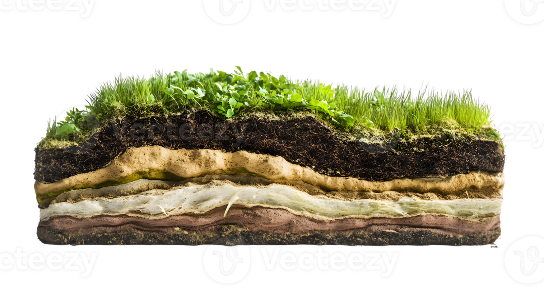 Detailed Cross Section of Soil Layers with Moss and Grass png